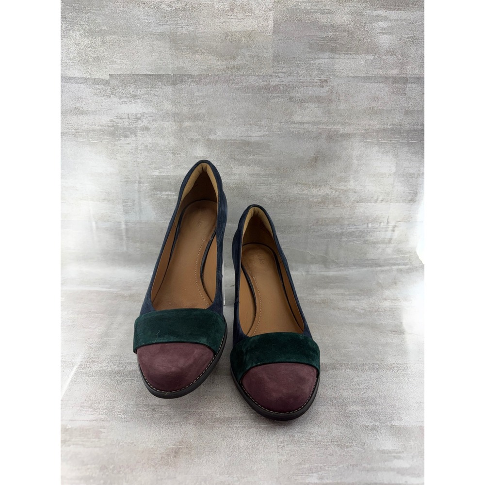Clarks Artisan Women Suede Colorblock Block Heel Pumps Navy Green Burgundy 6.5M